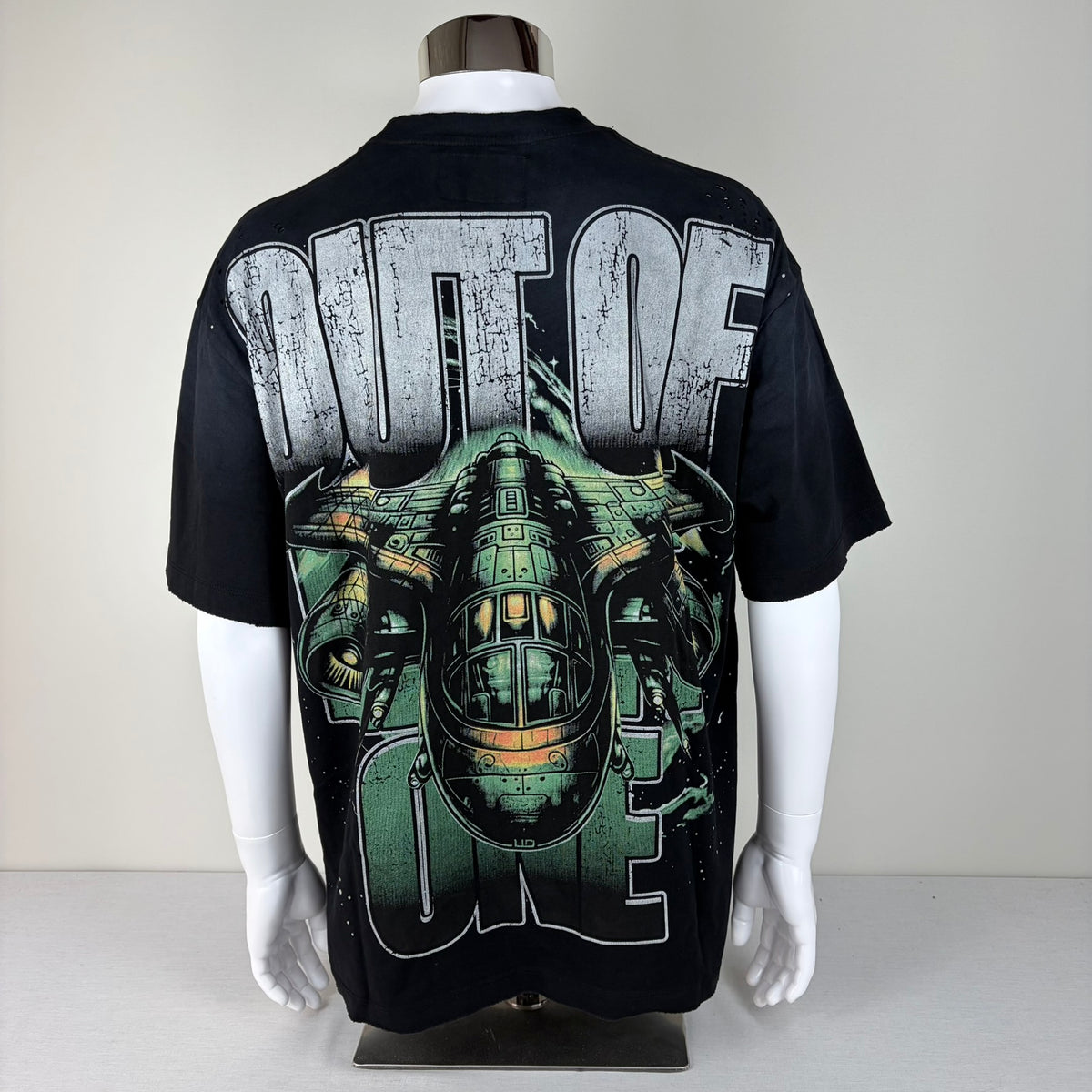 GODSPEED Distressed Rhinestone Logo Skull Astronaut/Spaceship Graphic T-shirt