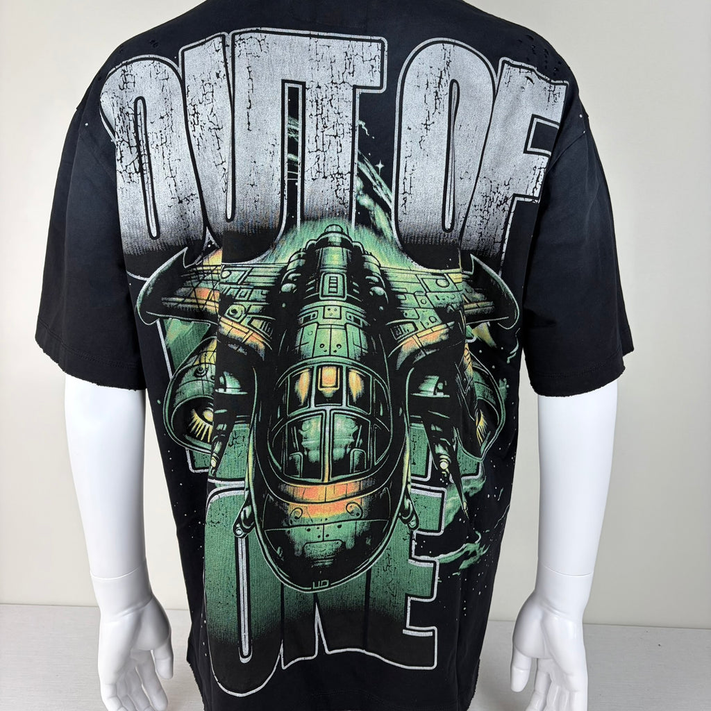 GODSPEED Distressed Rhinestone Logo Skull Astronaut/Spaceship Graphic T-shirt