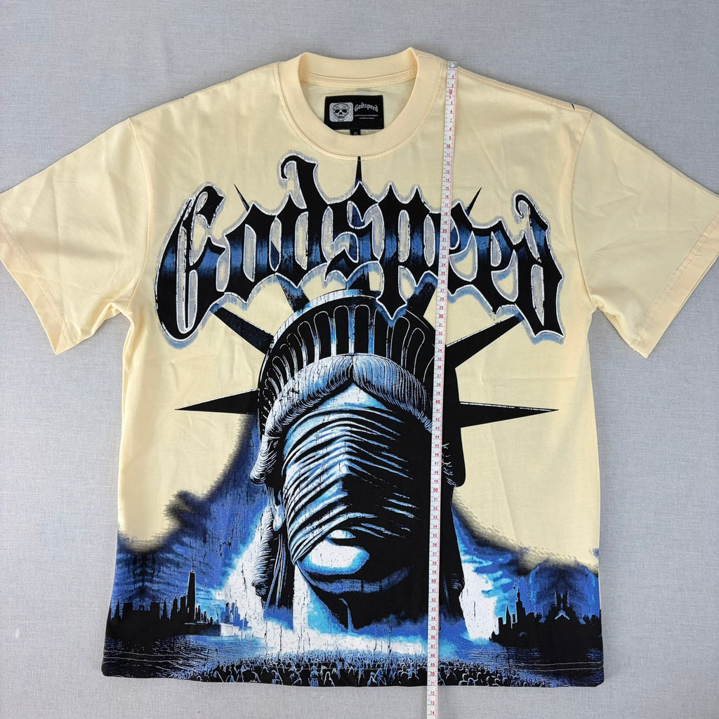 GODSPEED Blindfolded/Masked Lady Liberty Graphic T-shirt