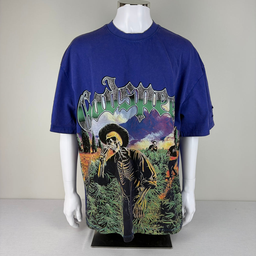 GODSPEED Distressed Rhinestone Logo Skeleton Growers Graphic T-shirt