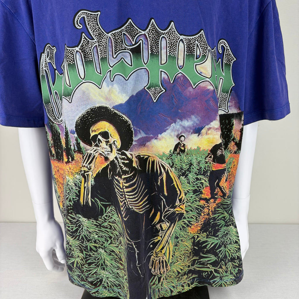GODSPEED Distressed Rhinestone Logo Skeleton Growers Graphic T-shirt
