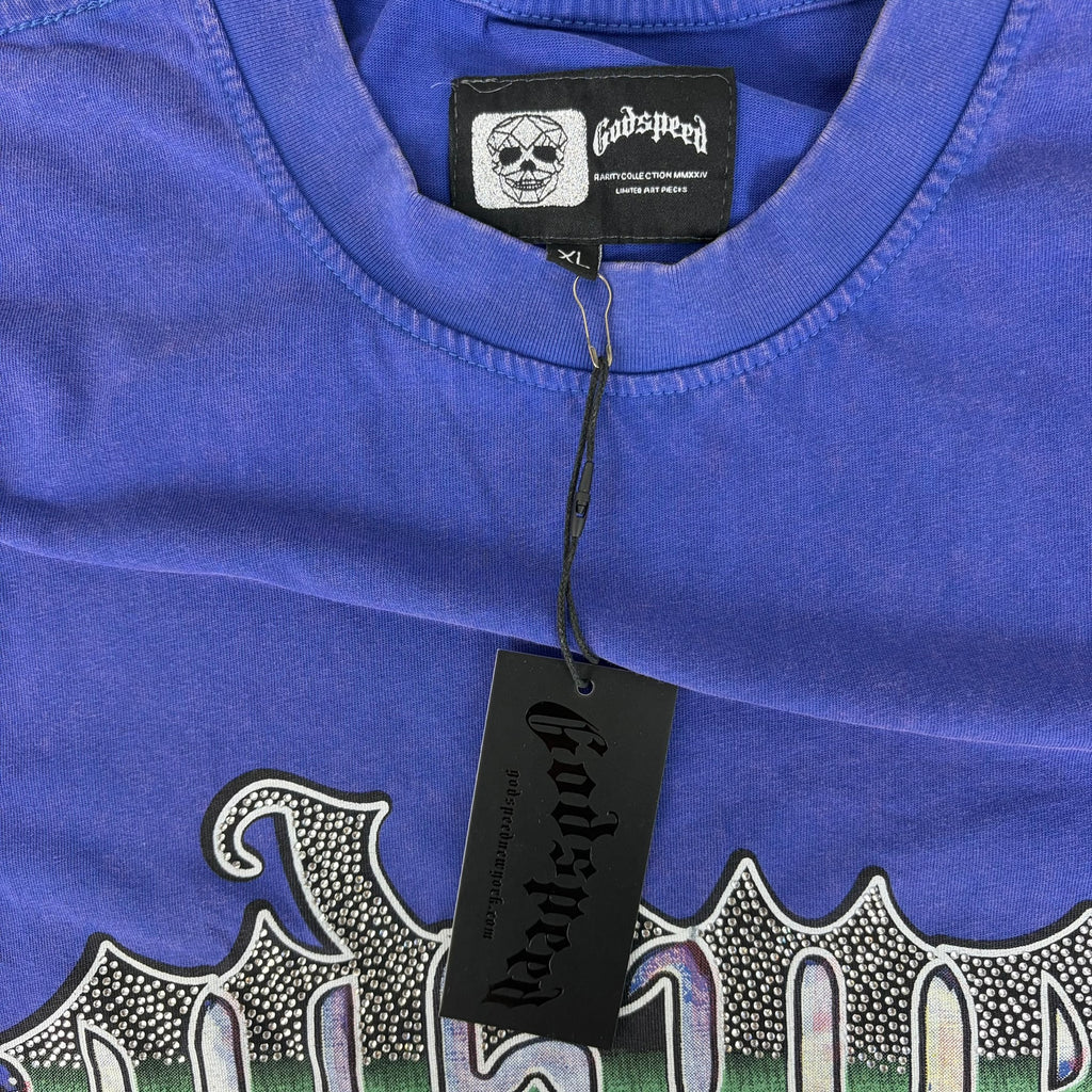 GODSPEED Distressed Rhinestone Logo Skeleton Growers Graphic T-shirt