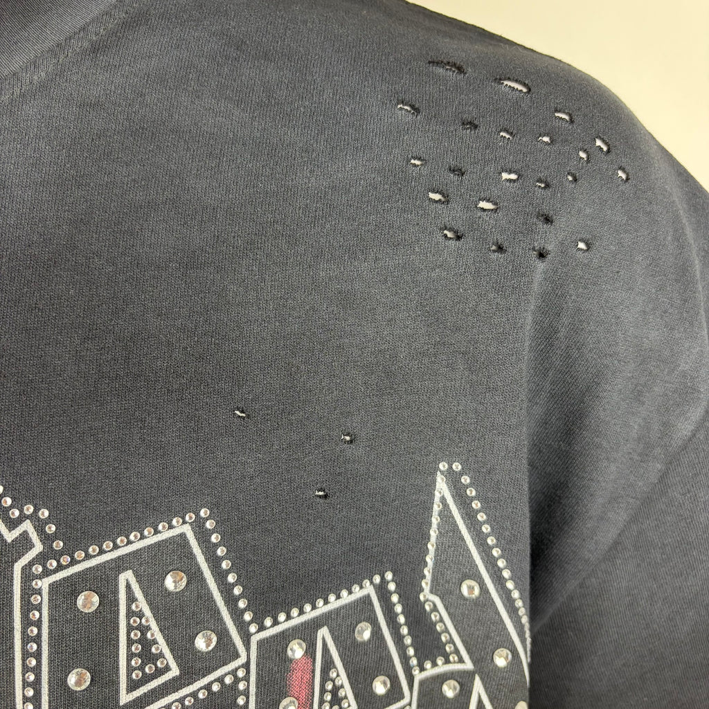 GODSPEED Distressed Rhinestone Logo Skull Hoodie Graphic T-shirt