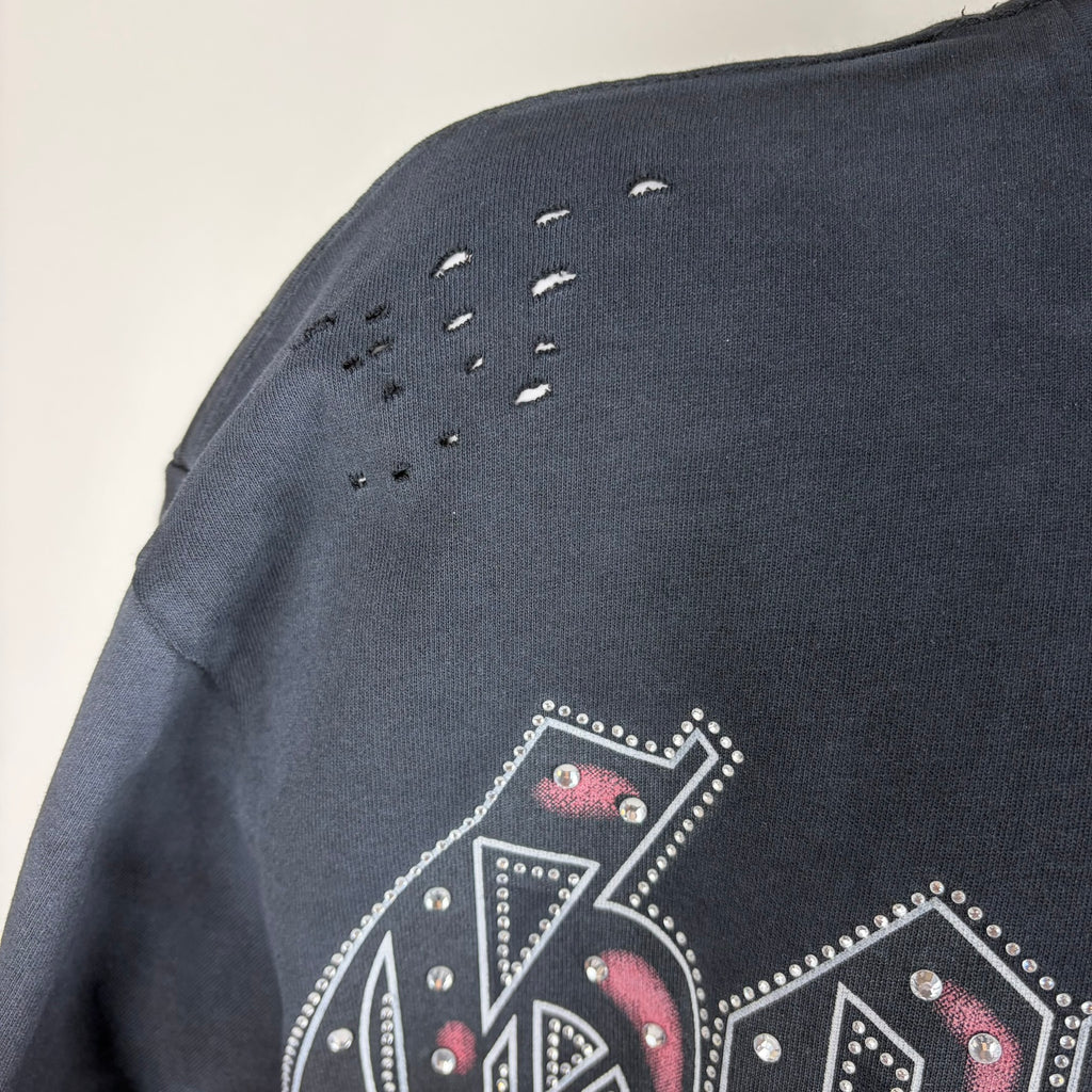 GODSPEED Distressed Rhinestone Logo Skull Hoodie Graphic T-shirt