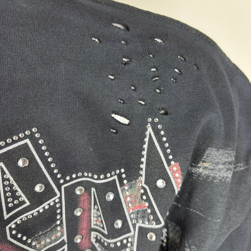 GODSPEED Distressed Rhinestone Logo Skull Hoodie Graphic T-shirt