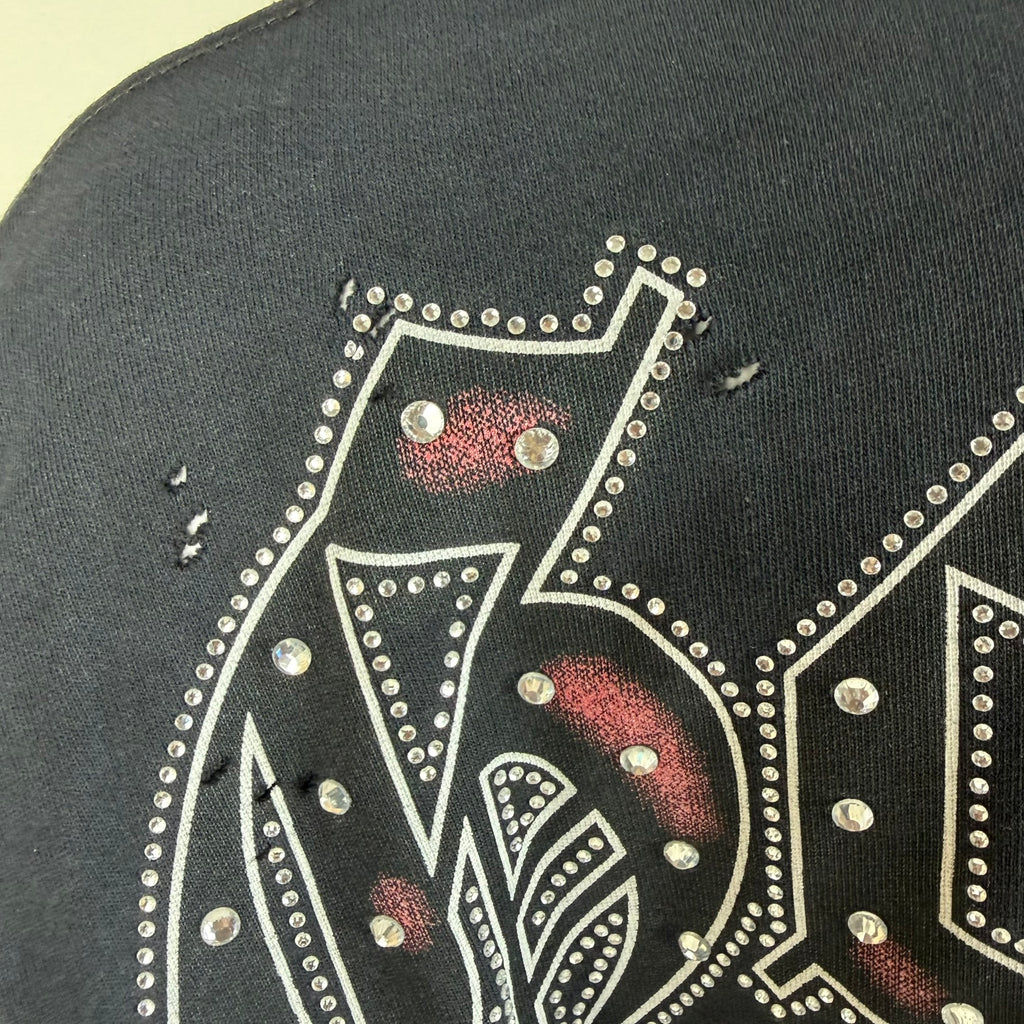 GODSPEED Distressed Rhinestone Logo Skull Hoodie Graphic T-shirt