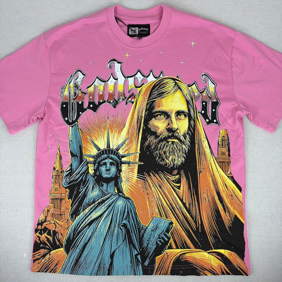 GODSPEED Christ/Lady Liberty Graphic T-shirt