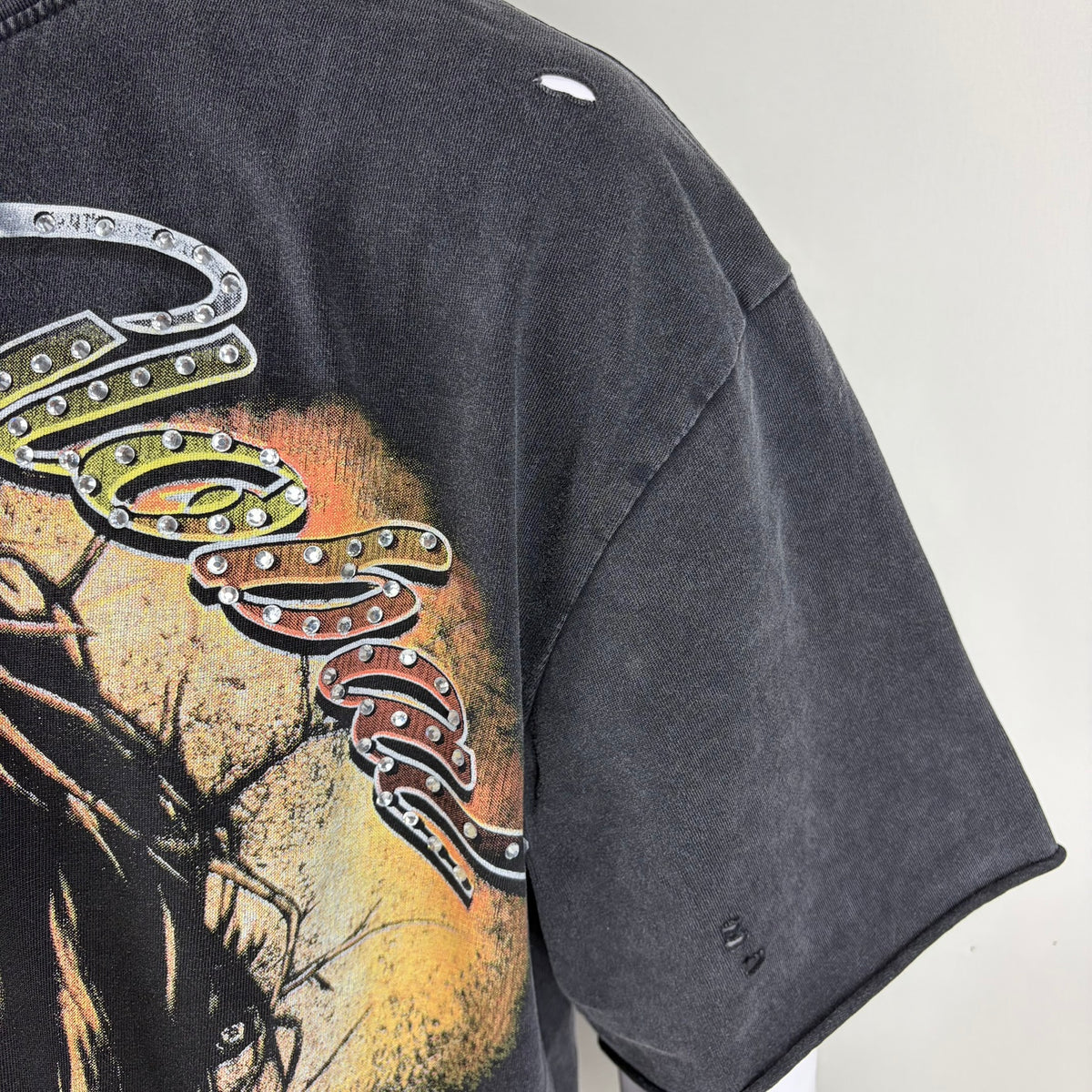 SAINT GLOBAL Distressed Rhinestone “Jesus is King” Graphic T-shirt