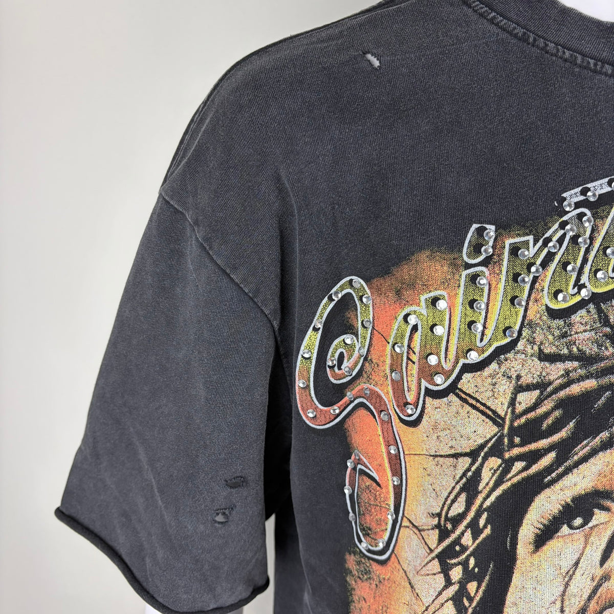 SAINT GLOBAL Distressed Rhinestone “Jesus is King” Graphic T-shirt