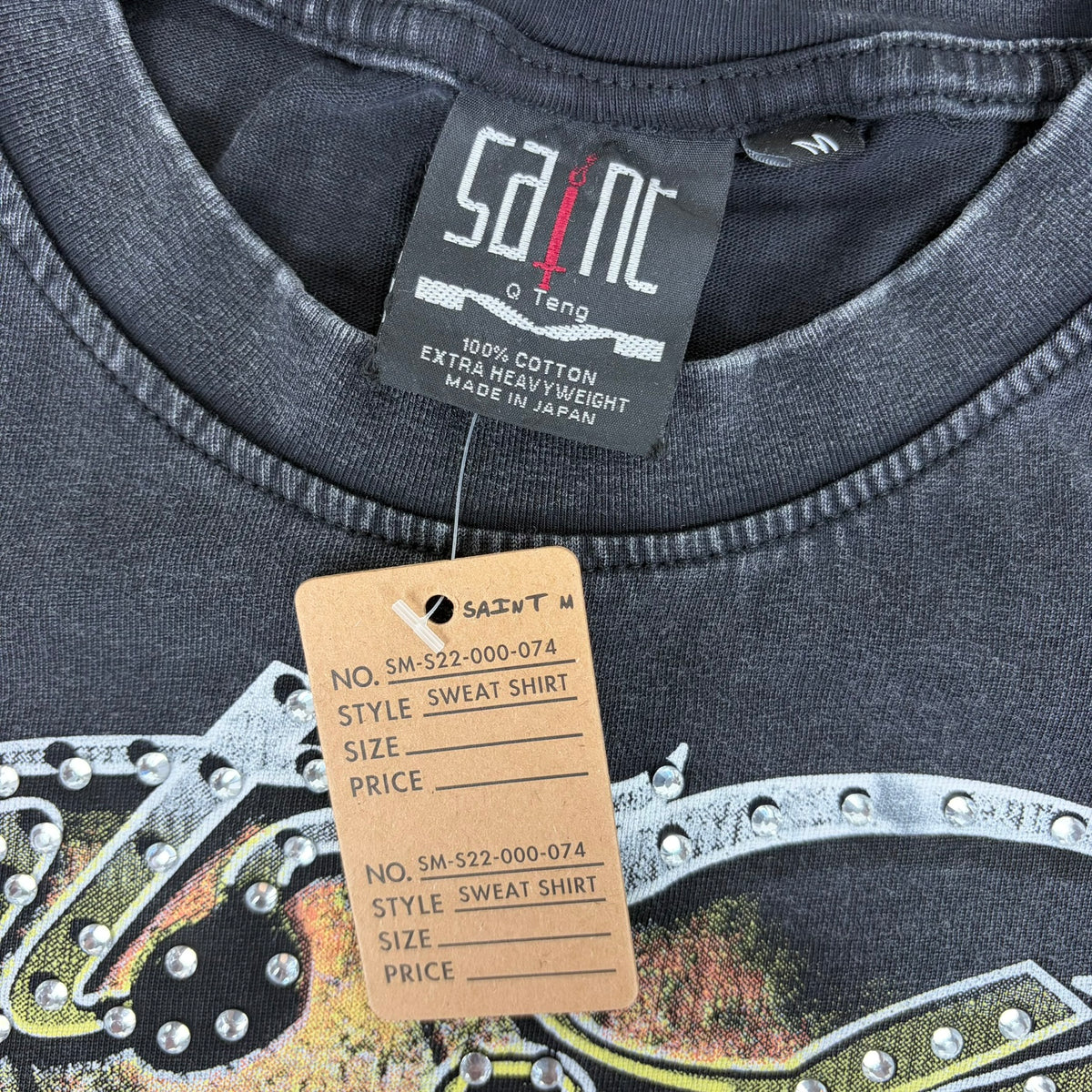 SAINT GLOBAL Distressed Rhinestone “Jesus is King” Graphic T-shirt