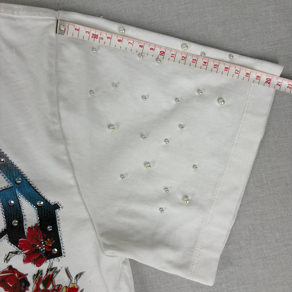 GODSPEED Bedazzled/Rhinestone Embellished Skull Astronaut Graphic T-shirt