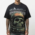 GODSPEED Distressed Rhinestone Logo Skull Astronaut/Spaceship Graphic T-shirt