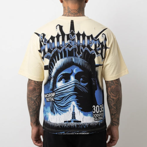 GODSPEED Blindfolded/Masked Lady Liberty Graphic T-shirt