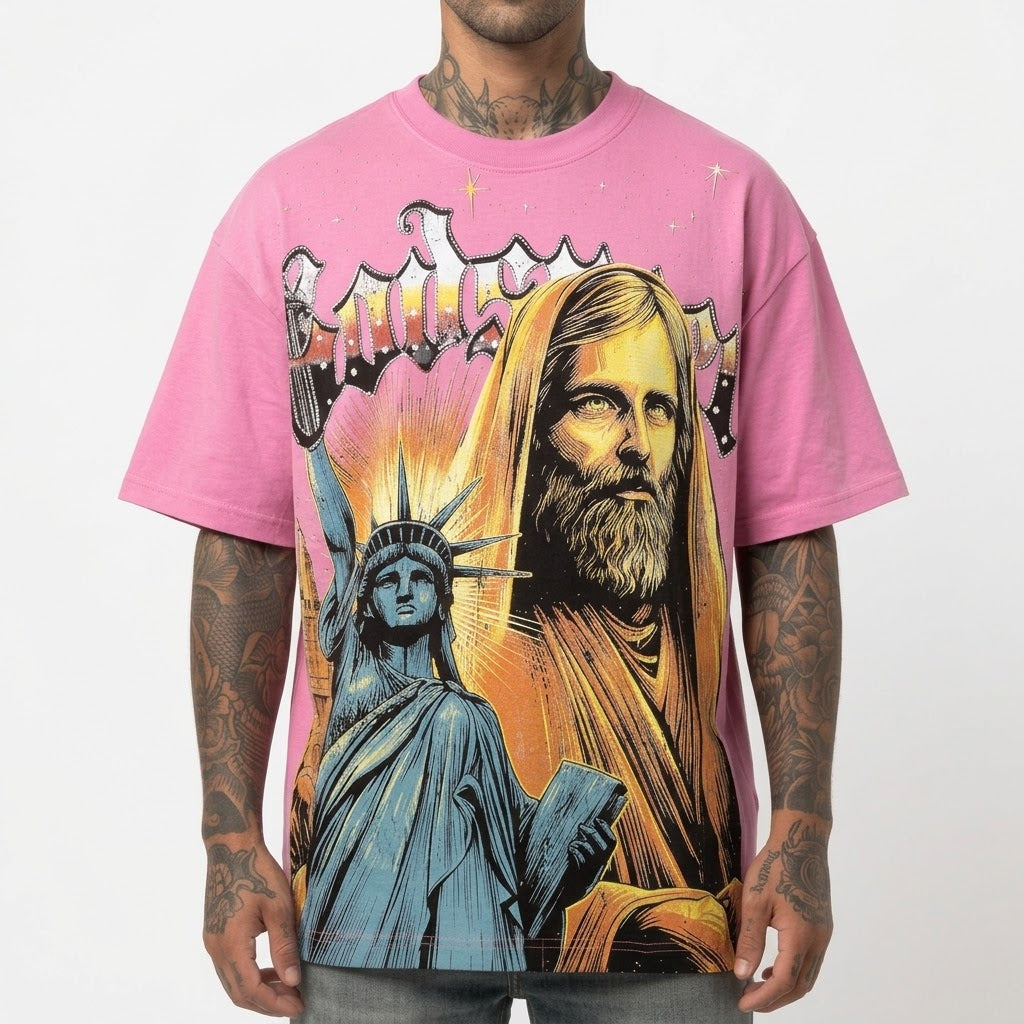 GODSPEED Christ/Lady Liberty Graphic T-shirt