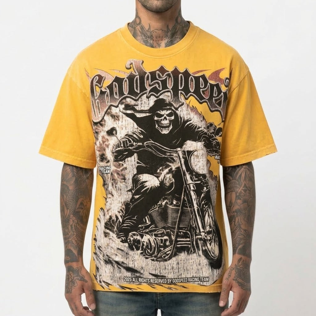GODSPEED Speedway Skull Rider Graphic T-shirt